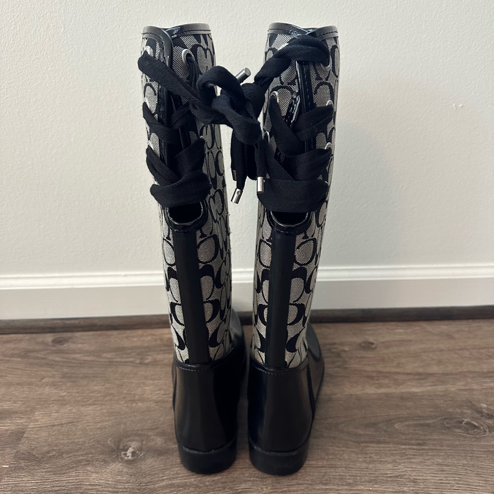 Coach Black & Grey Signature Logo Knee-High Boots - Picture 5 of 13